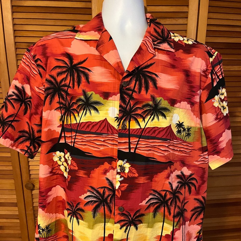 ALOHA REPUBLIC SZ L SS COTTON HAWAIIAN SHIRT - MADE IN HAWAII
